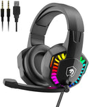 Wired Gaming Headset With Rainbow RGB Backlight Retractable Stereo Sound For PS4 Black