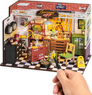 ROBOTIME DIY Miniature House Kit Garage Workshop With Light, Wooden Dollhouse Model Building Kit For Adults And Children, Holiday Birthday Gifts For Boys Girls DG165