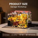 ROBOTIME DIY Miniature House Kit Garage Workshop With Light, Wooden Dollhouse Model Building Kit For Adults And Children, Holiday Birthday Gifts For Boys Girls DG165