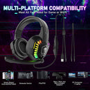 Wired Gaming Headset With Rainbow RGB Backlight Retractable Stereo Sound For PS4 Black