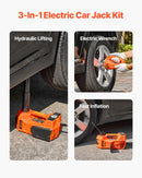 Electric Car Jack, 5 Tons /11000 Lbs, Electric Scissor Jack With Built-In Inflator, 12V Tire Change Replacement With Electric Impact Wrench & LED Light, Portable Jack Kit For Sedan, SUV, Truck